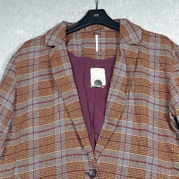 Free People Simply Plaid Blazer Jacket Womens Size XS Multicolored Plaid - Picture 2 of 12